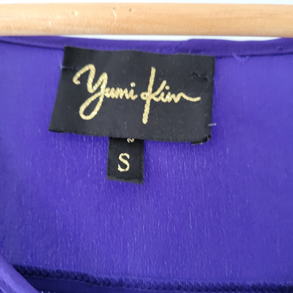 Anthropologie Yumi Kim 100% silk blue roll tab sleeve button down pleated top S - Picture 6 of 7